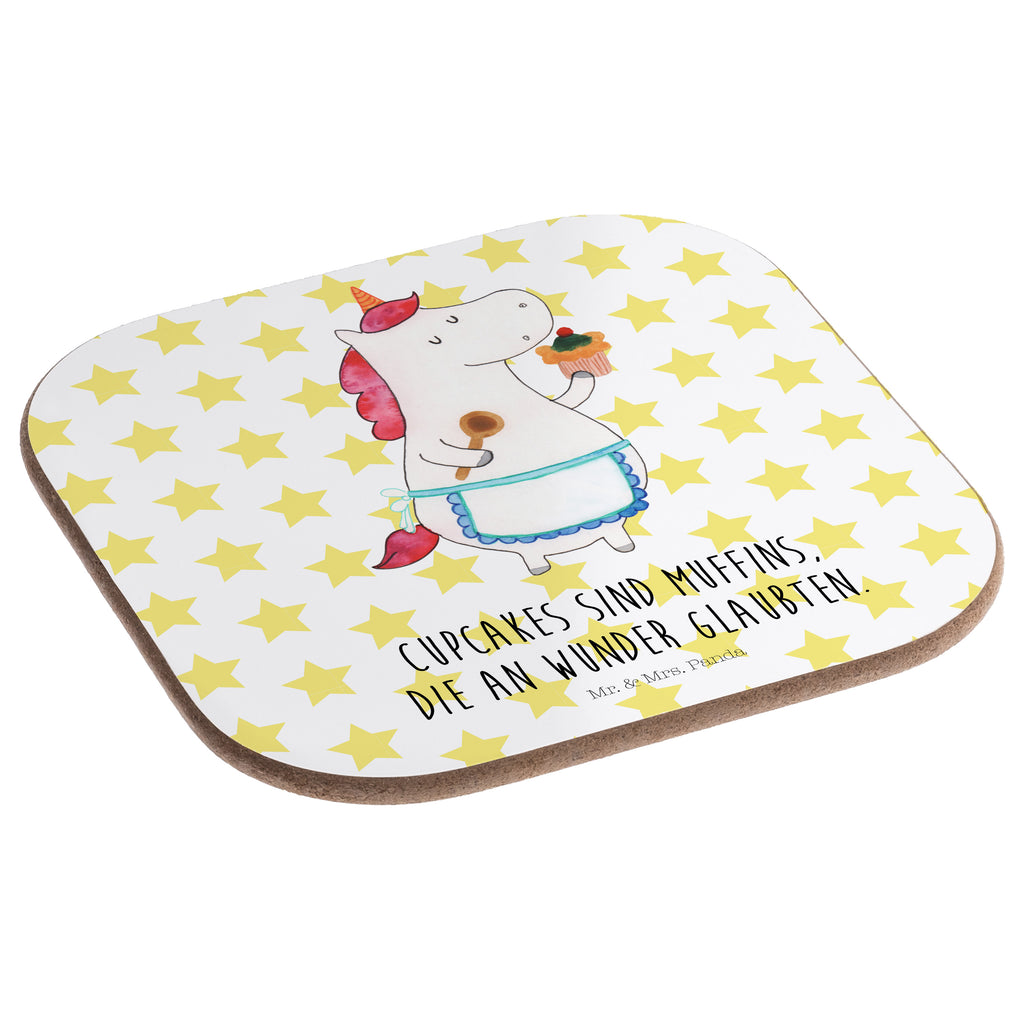 Quadratische Untersetzer Einhorn Küchenfee Bierdeckel, Glasuntersetzer, Untersetzer Gläser, Getränkeuntersetzer, Einhorn, Einhörner, Einhorn Deko, Pegasus, Unicorn, backen, Muffin, Motivation, Träumer, träumen, Bäckerin, Hobbykoch, Koch, Torte, Kuchen