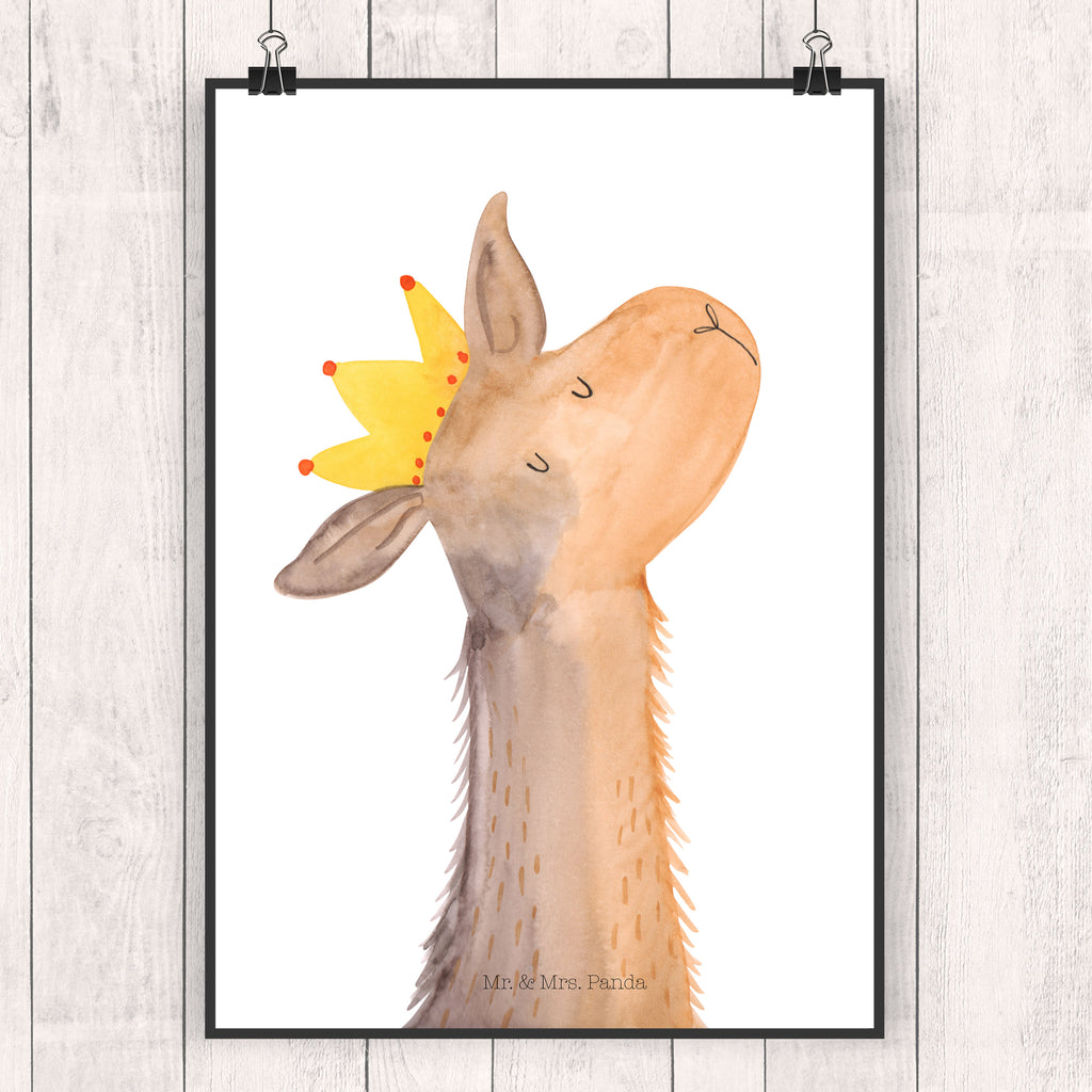 Poster Lamakopf König Poster, Wandposter, Bild, Wanddeko, Küchenposter, Kinderposter, Wanddeko Bild, Raumdekoration, Wanddekoration, Handgemaltes Poster, Mr. & Mrs. Panda Poster, Designposter, Kunstdruck, Posterdruck, Lama, Alpaka, Lamas, König, Königin, Freundin, Mama, Papa, Büro Kollege, Kollegin, Chef, Vorgesetzter, Abi, Abitur