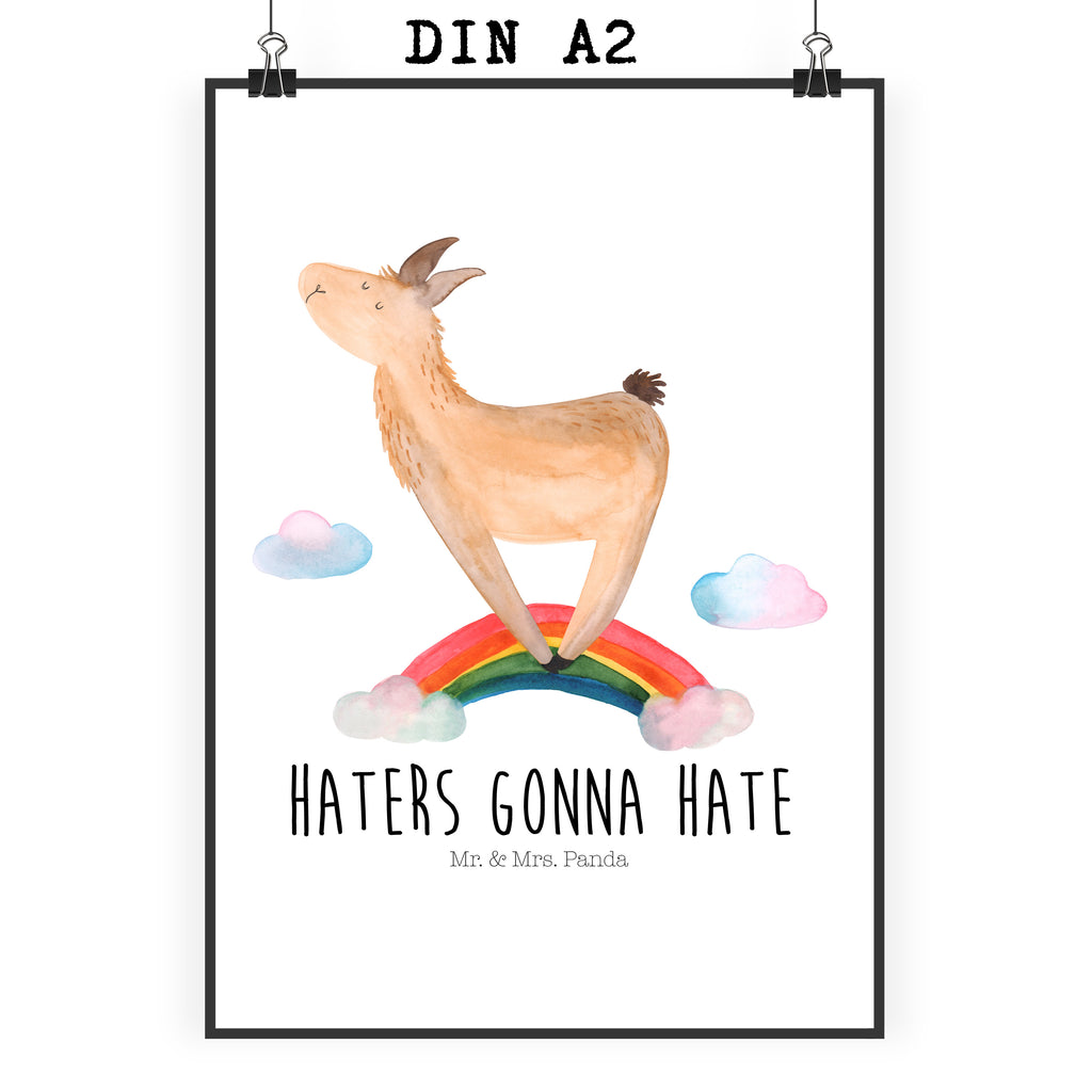 Poster Lama Regenbogen Poster, Wandposter, Bild, Wanddeko, Küchenposter, Kinderposter, Wanddeko Bild, Raumdekoration, Wanddekoration, Handgemaltes Poster, Mr. & Mrs. Panda Poster, Designposter, Kunstdruck, Posterdruck, Lama, Alpaka, Lamas, Regenbogen, Haters gonna hate, Haters, Selbstständig, Außenseiter, Schule, Abi, Hobby, Wolkenland, Freiheit