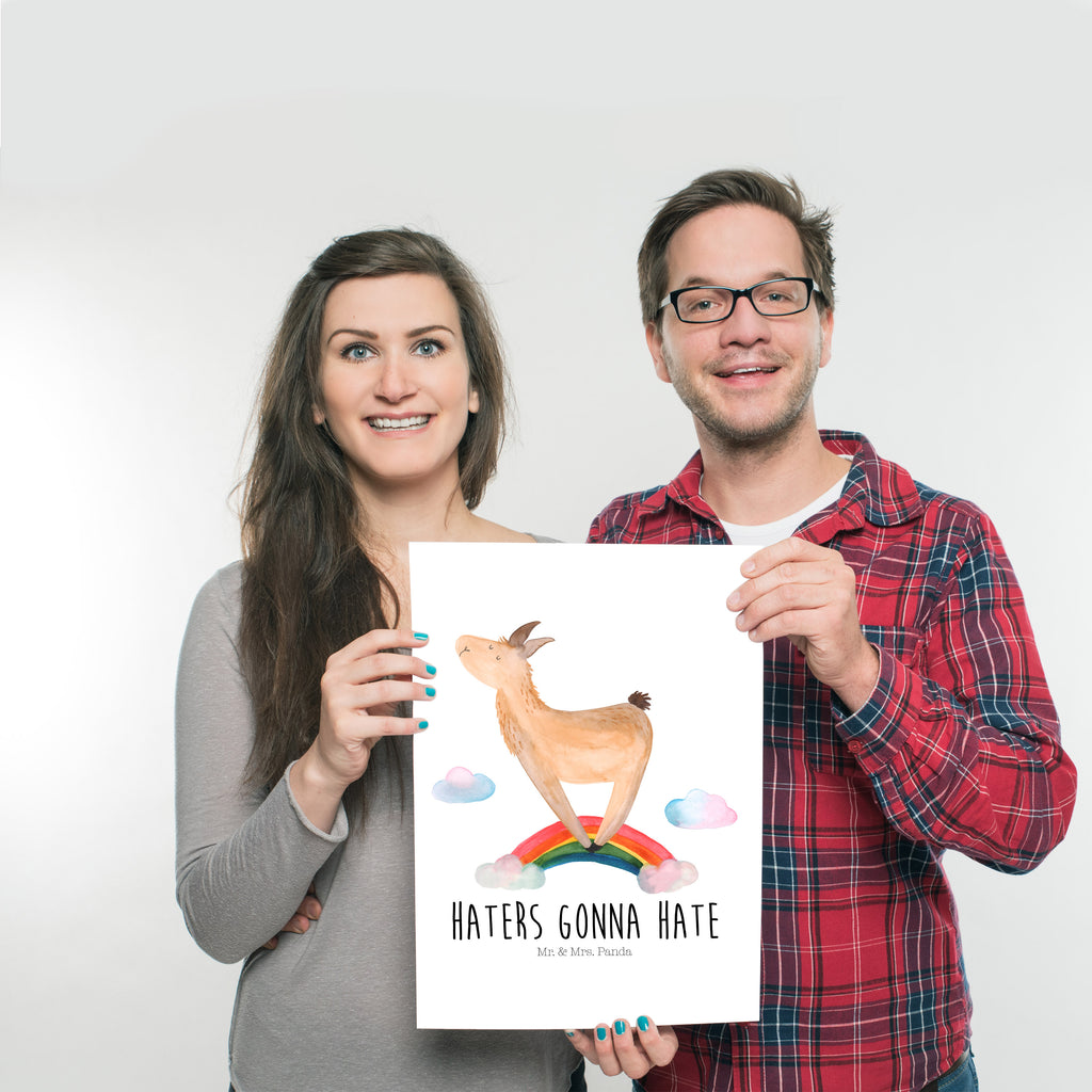 Poster Lama Regenbogen Poster, Wandposter, Bild, Wanddeko, Küchenposter, Kinderposter, Wanddeko Bild, Raumdekoration, Wanddekoration, Handgemaltes Poster, Mr. & Mrs. Panda Poster, Designposter, Kunstdruck, Posterdruck, Lama, Alpaka, Lamas, Regenbogen, Haters gonna hate, Haters, Selbstständig, Außenseiter, Schule, Abi, Hobby, Wolkenland, Freiheit