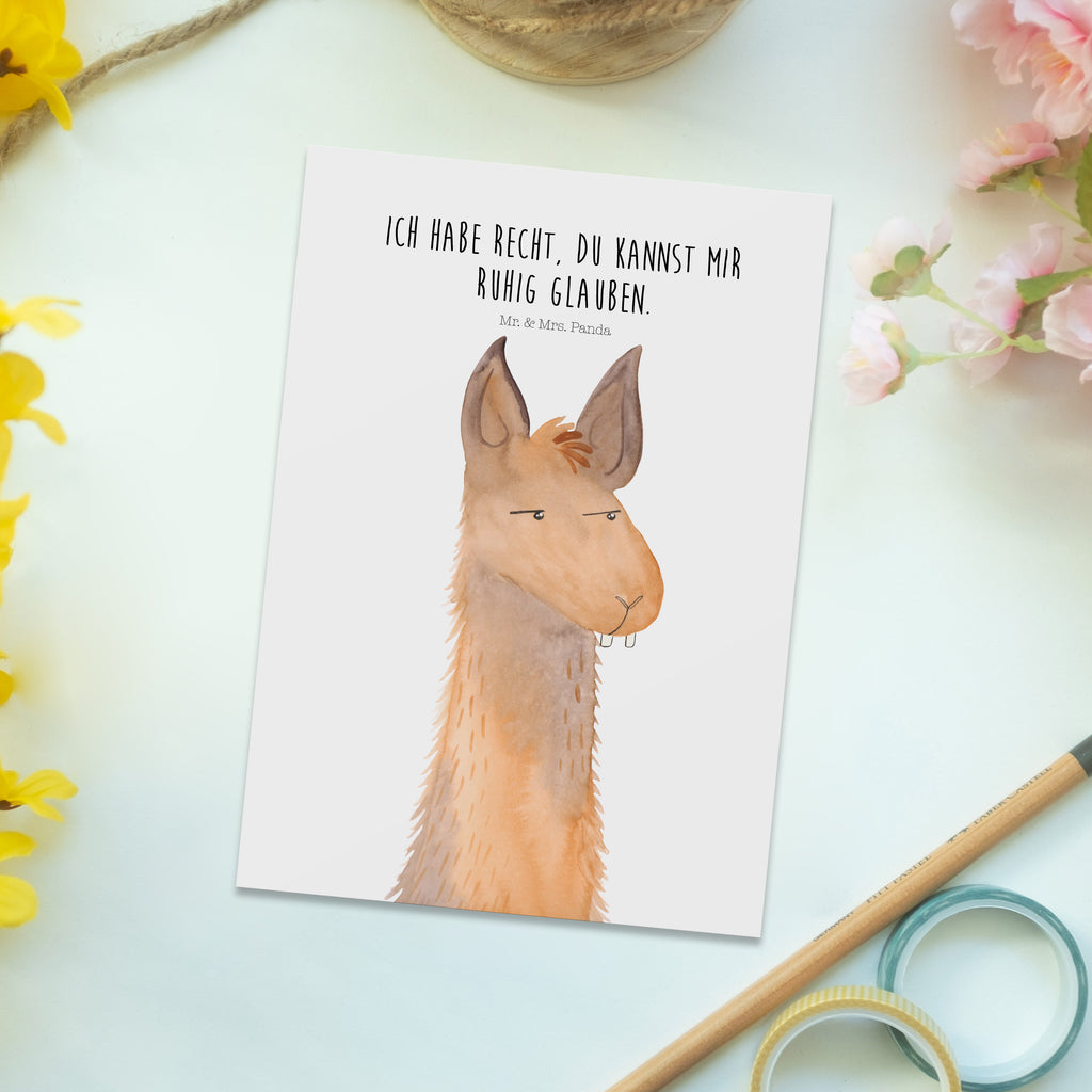 Postkarte Lamakopf genervt Geschenkkarte, Grußkarte, Karte, Einladung, Ansichtskarte, Geburtstagskarte, Einladungskarte, Dankeskarte, Lama, Alpaka, Lamas, Recht haben, genervt sein, Freundin, beste Freundin, Partnerin, Büro, Büroalltag, Chef, Chefin, Azubi