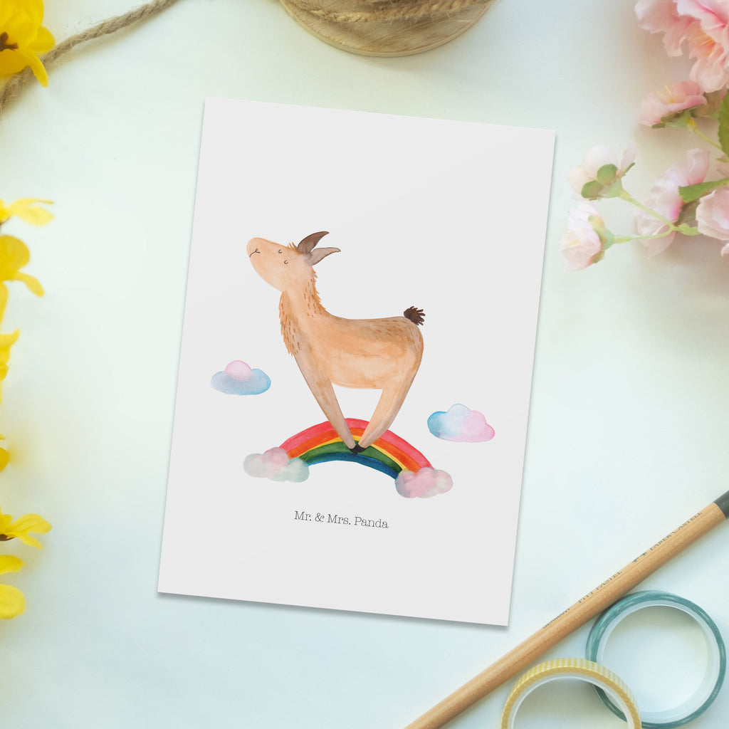 Postkarte Lama Regenbogen Geschenkkarte, Grußkarte, Karte, Einladung, Ansichtskarte, Geburtstagskarte, Einladungskarte, Dankeskarte, Lama, Alpaka, Lamas, Regenbogen, Haters gonna hate, Haters, Selbstständig, Außenseiter, Schule, Abi, Hobby, Wolkenland, Freiheit