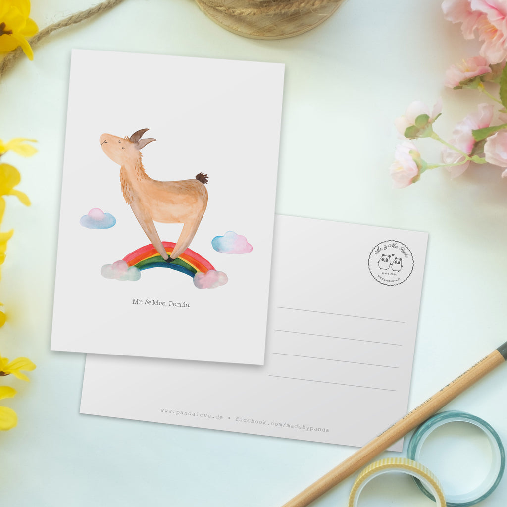 Postkarte Lama Regenbogen Geschenkkarte, Grußkarte, Karte, Einladung, Ansichtskarte, Geburtstagskarte, Einladungskarte, Dankeskarte, Lama, Alpaka, Lamas, Regenbogen, Haters gonna hate, Haters, Selbstständig, Außenseiter, Schule, Abi, Hobby, Wolkenland, Freiheit
