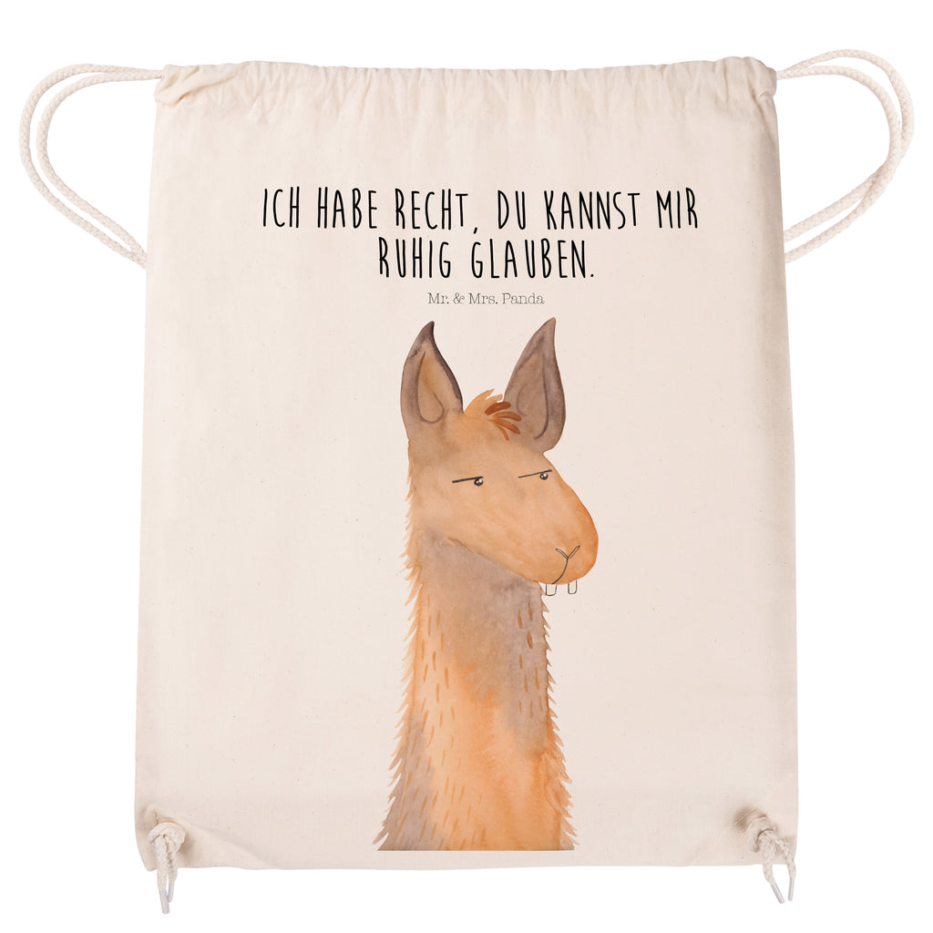 Sportbeutel Lamakopf genervt Turnbeutel, Beutel, Sporttasche, Tasche, Stoffbeutel, Lama, Alpaka, Lamas, Recht haben, genervt sein, Freundin, beste Freundin, Partnerin, Büro, Büroalltag, Chef, Chefin, Azubi