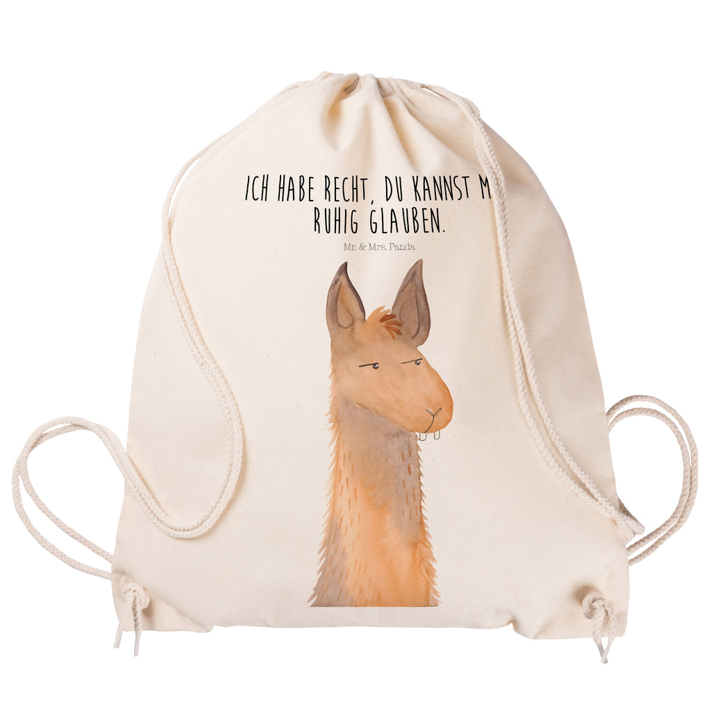Sportbeutel Lamakopf genervt Turnbeutel, Beutel, Sporttasche, Tasche, Stoffbeutel, Lama, Alpaka, Lamas, Recht haben, genervt sein, Freundin, beste Freundin, Partnerin, Büro, Büroalltag, Chef, Chefin, Azubi