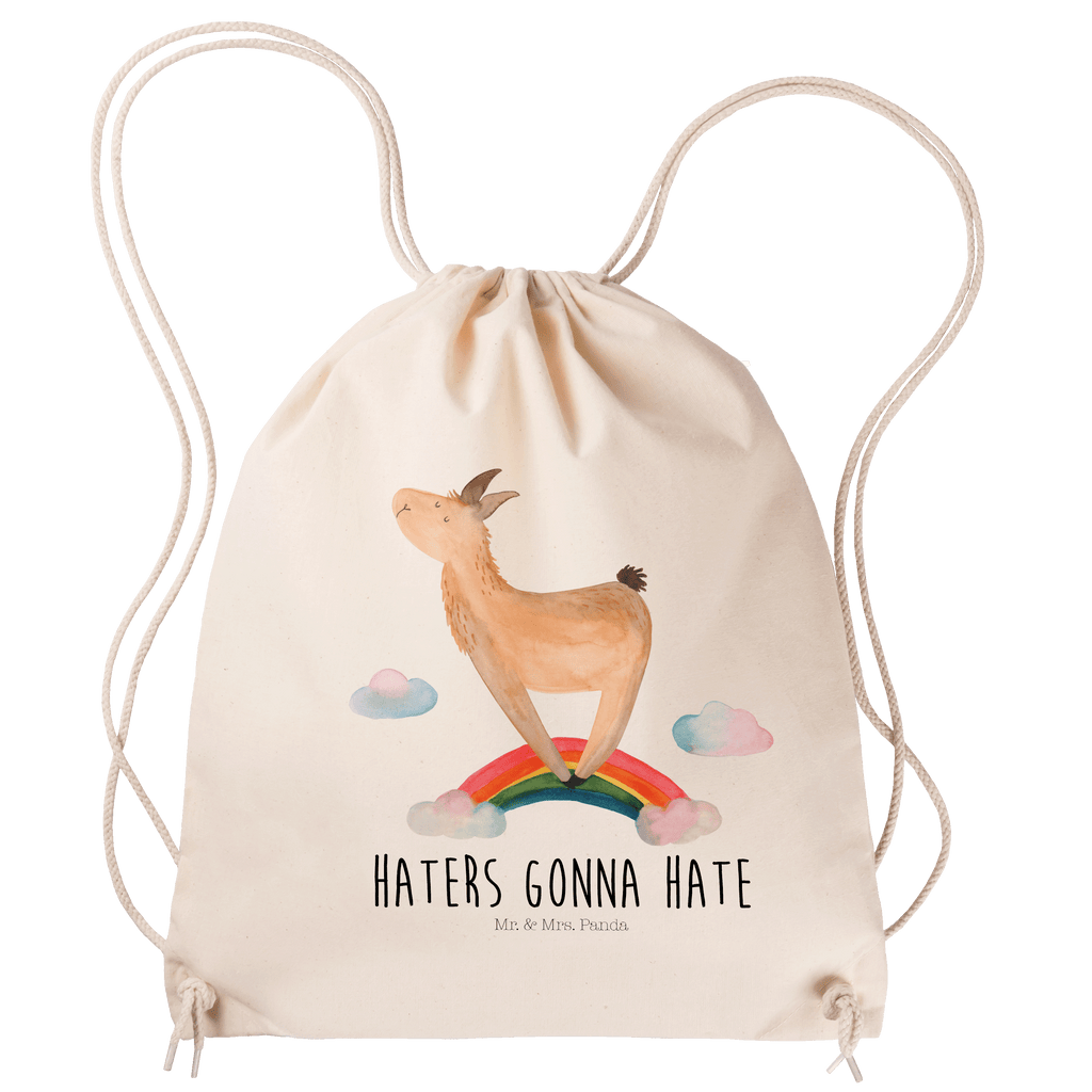 Sportbeutel Lama Regenbogen Turnbeutel, Beutel, Sporttasche, Tasche, Stoffbeutel, Lama, Alpaka, Lamas, Regenbogen, Haters gonna hate, Haters, Selbstständig, Außenseiter, Schule, Abi, Hobby, Wolkenland, Freiheit