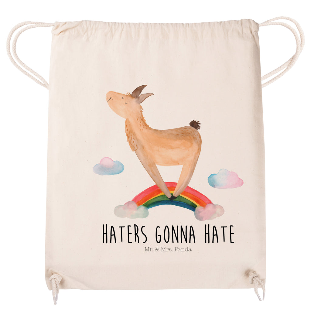 Sportbeutel Lama Regenbogen Turnbeutel, Beutel, Sporttasche, Tasche, Stoffbeutel, Lama, Alpaka, Lamas, Regenbogen, Haters gonna hate, Haters, Selbstständig, Außenseiter, Schule, Abi, Hobby, Wolkenland, Freiheit