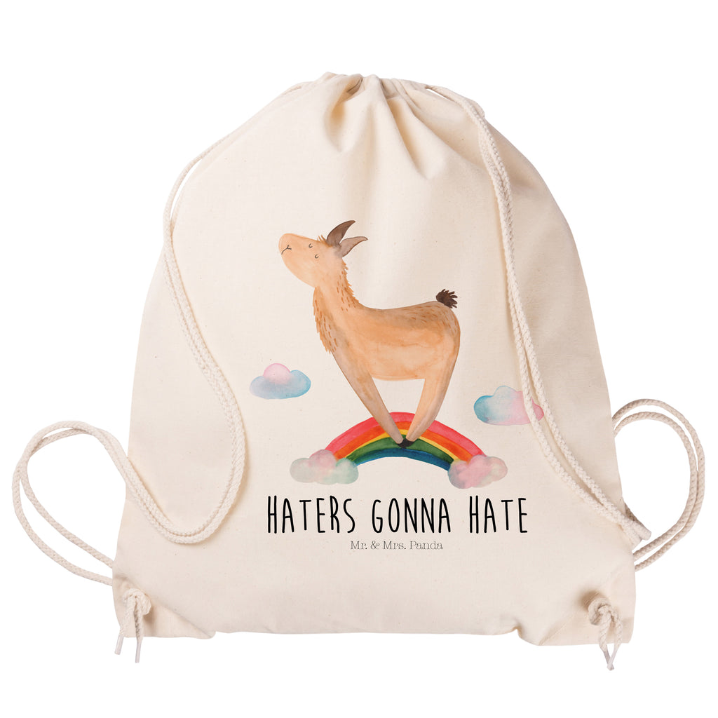 Sportbeutel Lama Regenbogen Turnbeutel, Beutel, Sporttasche, Tasche, Stoffbeutel, Lama, Alpaka, Lamas, Regenbogen, Haters gonna hate, Haters, Selbstständig, Außenseiter, Schule, Abi, Hobby, Wolkenland, Freiheit