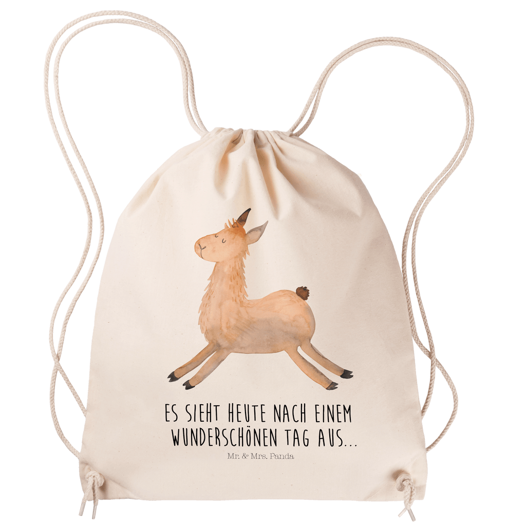 Sportbeutel Lama springend Turnbeutel, Beutel, Sporttasche, Tasche, Stoffbeutel, Lama, Alpaka, Lamas, Lieblingstag, Happy day, fröhlich, Glück, Freundin, Liebeskummer, Neustart, guten Morgen, Start, Prüfung, Abitur