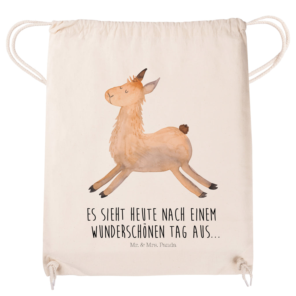 Sportbeutel Lama springend Turnbeutel, Beutel, Sporttasche, Tasche, Stoffbeutel, Lama, Alpaka, Lamas, Lieblingstag, Happy day, fröhlich, Glück, Freundin, Liebeskummer, Neustart, guten Morgen, Start, Prüfung, Abitur