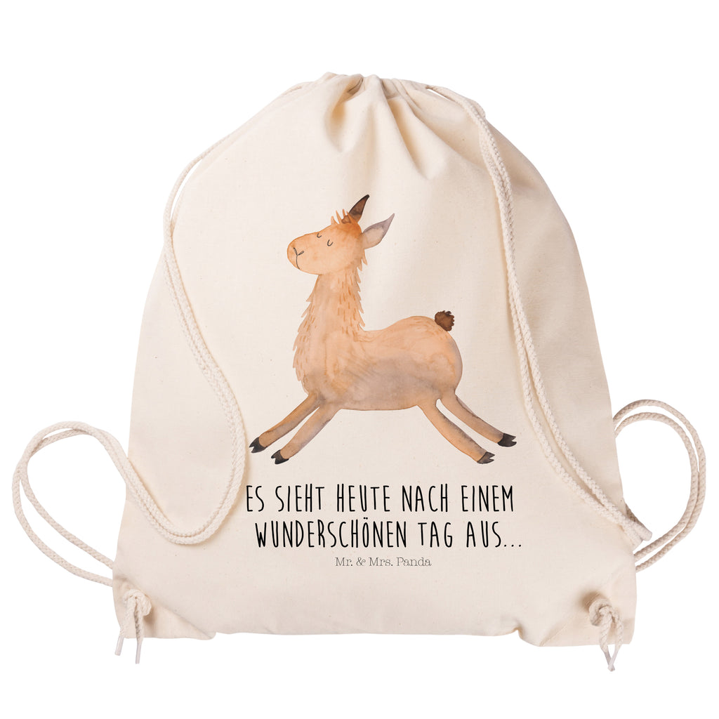 Sportbeutel Lama springend Turnbeutel, Beutel, Sporttasche, Tasche, Stoffbeutel, Lama, Alpaka, Lamas, Lieblingstag, Happy day, fröhlich, Glück, Freundin, Liebeskummer, Neustart, guten Morgen, Start, Prüfung, Abitur