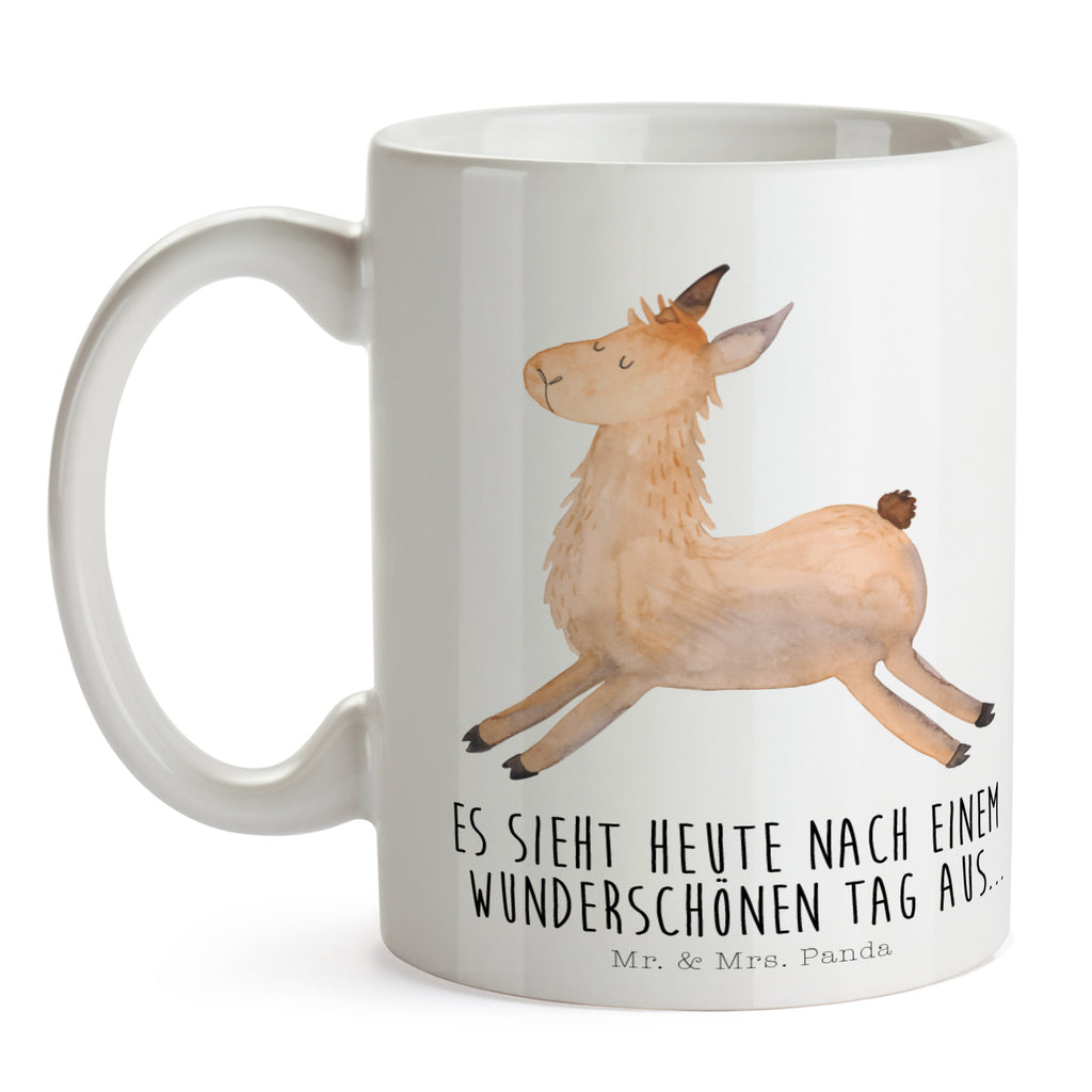Tasse Lama springend Lama, Lamas, Lieblingstag, Happy day, fröhlich, Glück, Freundin, Liebeskummer, Neustart, guten Morgen, Start, Prüfung, Abitur, Becher, Kaffeetasse, Kaffeebecher, Tee, Frühstück, Büro  Lama, Alpaka