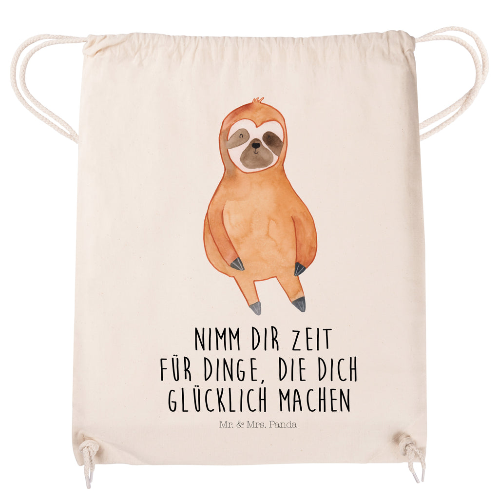 Sportbeutel Faultier Zufrieden Turnbeutel, Beutel, Sporttasche, Tasche, Stoffbeutel, Faultier, Faultier Geschenk, Faultier Deko, Faultiere, faul, Lieblingstier, Pause, relaxen, Glück, glücklich, zufrieden, happy, Zufriedenheit, Gelassenheit, Ruhe, Frieden