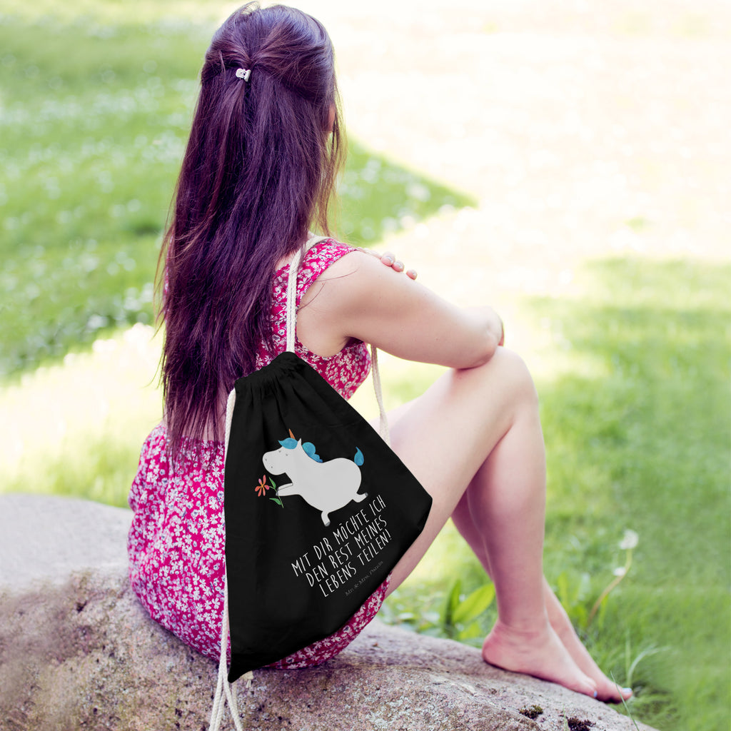 Sportbeutel Einhorn Blume Turnbeutel, Beutel, Sporttasche, Tasche, Stoffbeutel, Einhorn, Einhörner, Einhorn Deko, Pegasus, Unicorn, Liebe, Liebesbeweis, Antrag, Heiratsantrag, Verlobung, Ehepaar, Pärchen, Partner, Freund, Freundin, Ehe, heiraten