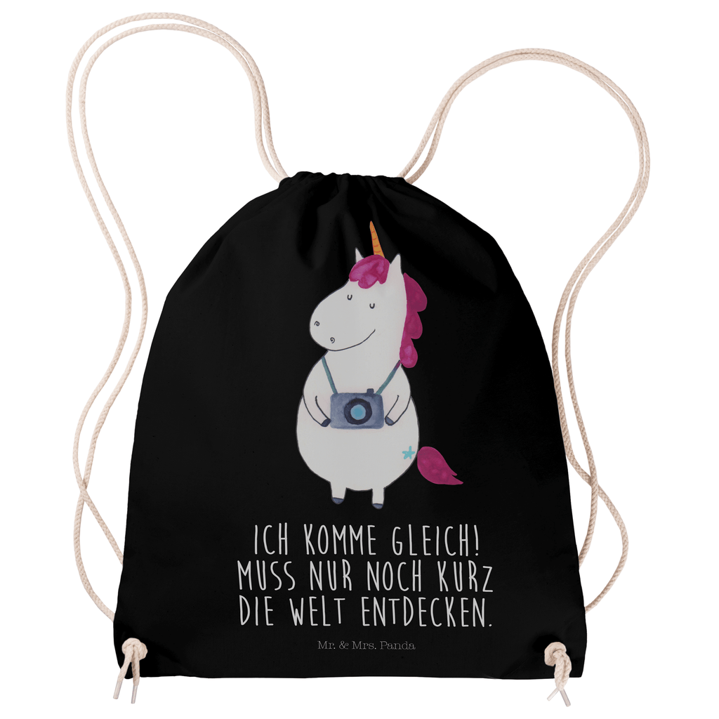 Sportbeutel Einhorn Fotograf Turnbeutel, Beutel, Sporttasche, Tasche, Stoffbeutel, Einhorn, Einhörner, Einhorn Deko, Pegasus, Unicorn, Fotograf, Fotografie, Kamera, Reisen, Weltreise, Weltenbummler, Urlaub, Tourist, Kurztrip, Reise, Städtereise