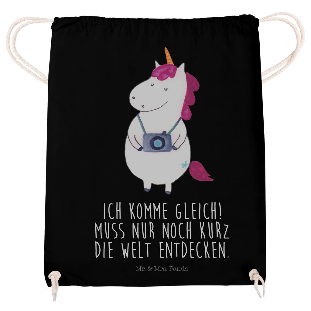 Sportbeutel Einhorn Fotograf Turnbeutel, Beutel, Sporttasche, Tasche, Stoffbeutel, Einhorn, Einhörner, Einhorn Deko, Pegasus, Unicorn, Fotograf, Fotografie, Kamera, Reisen, Weltreise, Weltenbummler, Urlaub, Tourist, Kurztrip, Reise, Städtereise