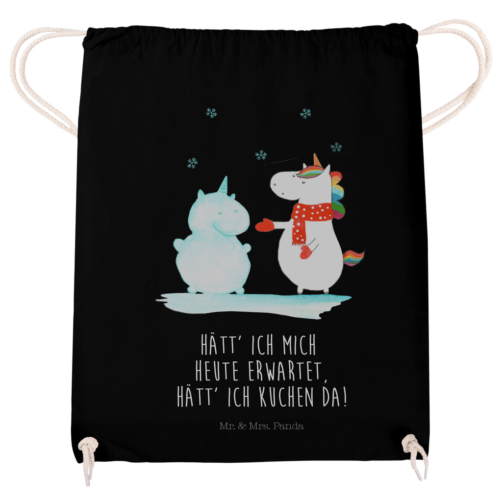 Sportbeutel Einhorn Schneemann Turnbeutel, Beutel, Sporttasche, Tasche, Stoffbeutel, Einhorn, Einhörner, Einhorn Deko, Pegasus, Unicorn, Schneemann, Winter, Schnee, Kuchen, Weihnachten, kalt, Mütze, Handschuhe, X-Mas