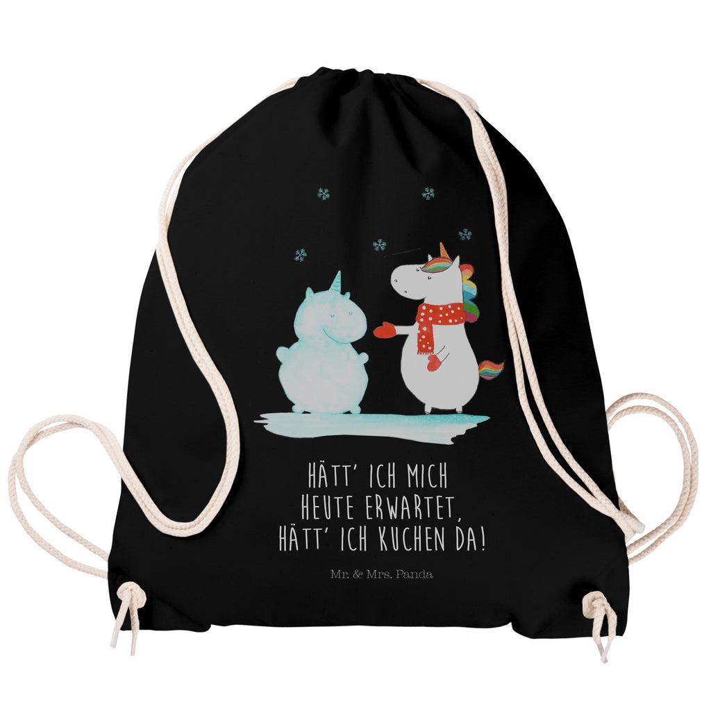 Sportbeutel Einhorn Schneemann Turnbeutel, Beutel, Sporttasche, Tasche, Stoffbeutel, Einhorn, Einhörner, Einhorn Deko, Pegasus, Unicorn, Schneemann, Winter, Schnee, Kuchen, Weihnachten, kalt, Mütze, Handschuhe, X-Mas