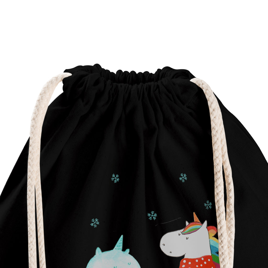 Sportbeutel Einhorn Schneemann Turnbeutel, Beutel, Sporttasche, Tasche, Stoffbeutel, Einhorn, Einhörner, Einhorn Deko, Pegasus, Unicorn, Schneemann, Winter, Schnee, Kuchen, Weihnachten, kalt, Mütze, Handschuhe, X-Mas