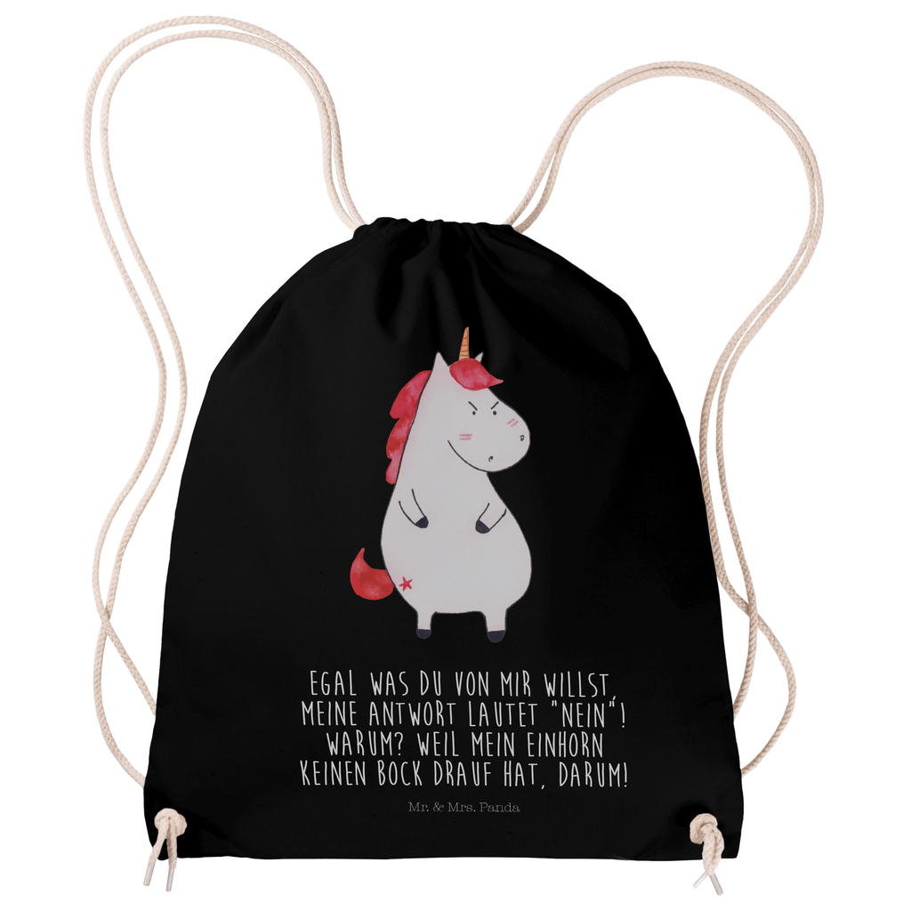 Sportbeutel Einhorn wütend Turnbeutel, Beutel, Sporttasche, Tasche, Stoffbeutel, Einhorn, Einhörner, Einhorn Deko, Pegasus, Unicorn, Realität, Ansage, lustlos, nein, Büro, Arbeit, wütend, dumme Fragen, lustig, Spaß, Geschenk