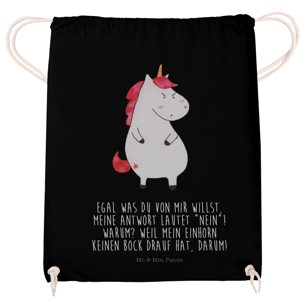 Sportbeutel Einhorn wütend Turnbeutel, Beutel, Sporttasche, Tasche, Stoffbeutel, Einhorn, Einhörner, Einhorn Deko, Pegasus, Unicorn, Realität, Ansage, lustlos, nein, Büro, Arbeit, wütend, dumme Fragen, lustig, Spaß, Geschenk