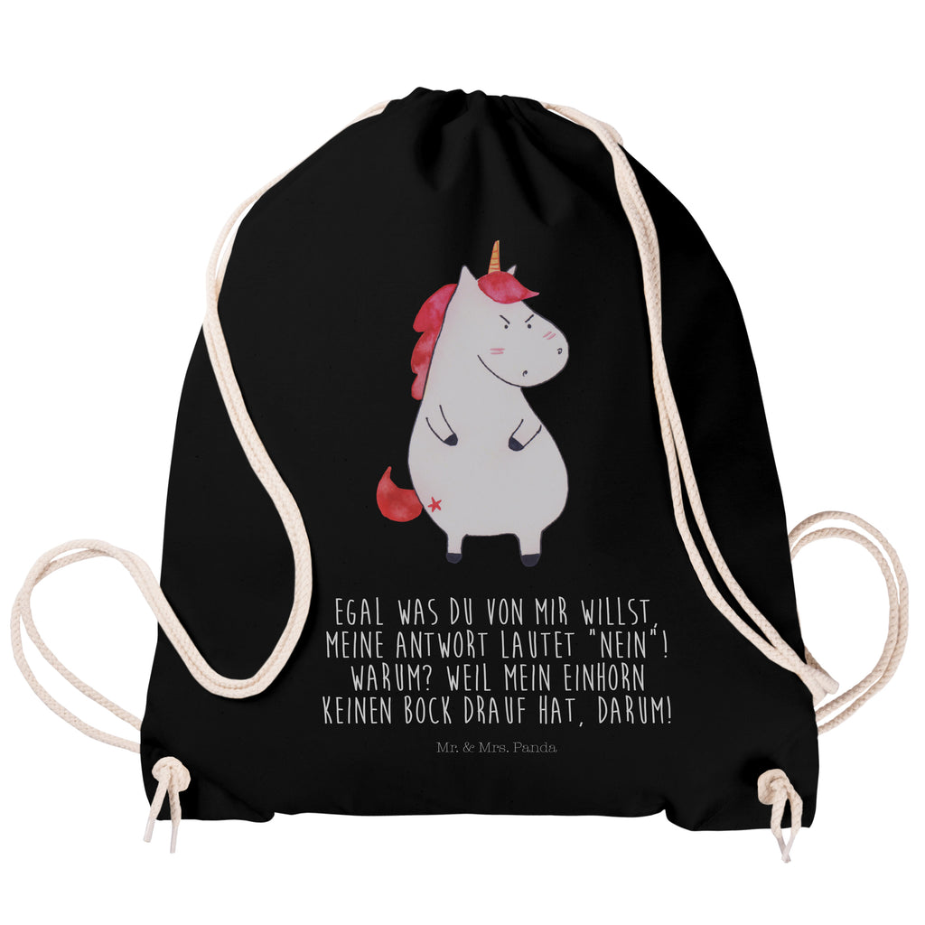 Sportbeutel Einhorn wütend Turnbeutel, Beutel, Sporttasche, Tasche, Stoffbeutel, Einhorn, Einhörner, Einhorn Deko, Pegasus, Unicorn, Realität, Ansage, lustlos, nein, Büro, Arbeit, wütend, dumme Fragen, lustig, Spaß, Geschenk