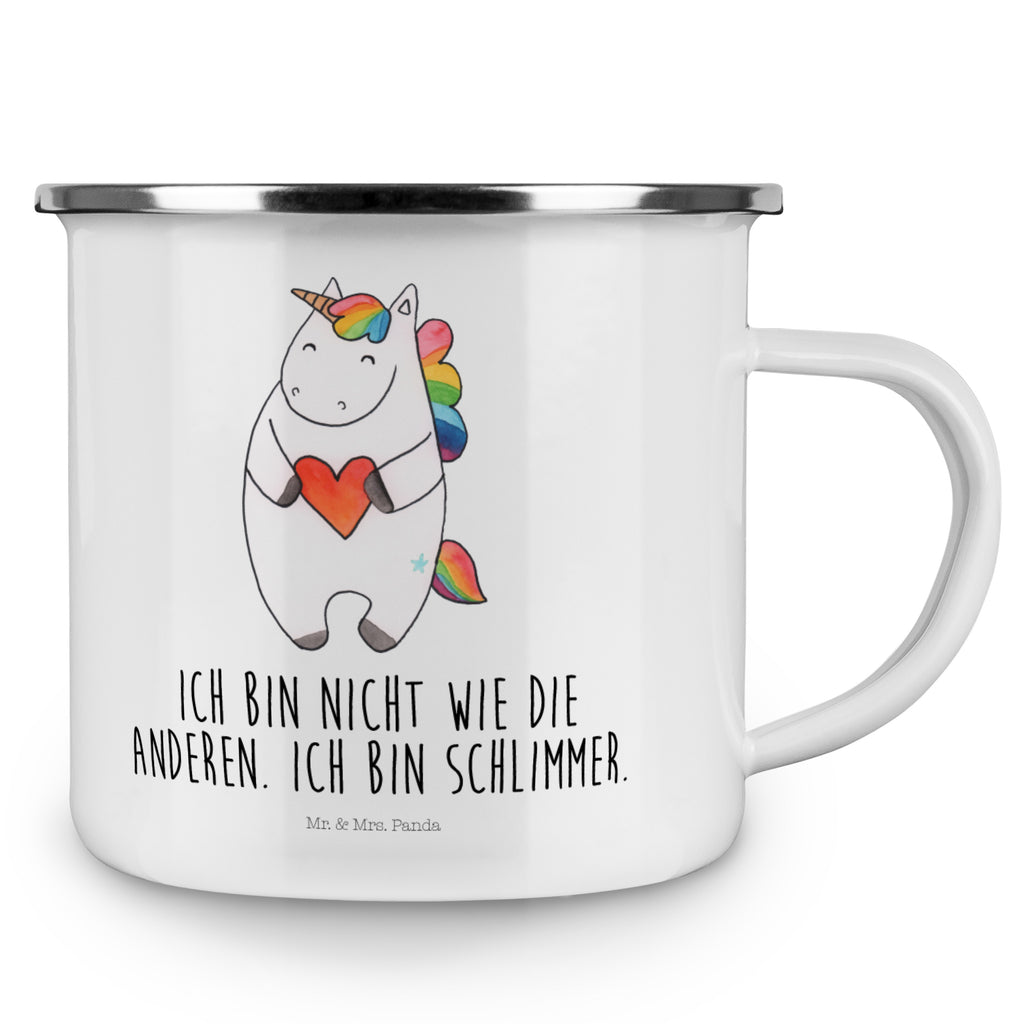 Camping Emaille Tasse Einhorn Herz Campingtasse, Trinkbecher, Metalltasse, Outdoor Tasse, Emaille Trinkbecher, Blechtasse Outdoor, Emaille Campingbecher, Edelstahl Trinkbecher, Metalltasse für Camping, Kaffee Blechtasse, Camping Tasse Metall, Einhorn, Einhörner, Einhorn Deko, Pegasus, Unicorn, Herz, schlimm, böse, witzig, lustig, Freundin, anders, bunt