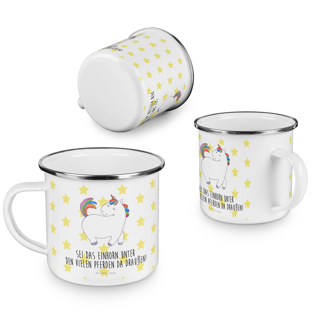 Camping Emaille Tasse Einhorn stolzierend Campingtasse, Trinkbecher, Metalltasse, Outdoor Tasse, Emaille Trinkbecher, Blechtasse Outdoor, Emaille Campingbecher, Edelstahl Trinkbecher, Metalltasse für Camping, Kaffee Blechtasse, Camping Tasse Metall, Einhorn, Einhörner, Einhorn Deko, Pegasus, Unicorn, stolz, anders, bunt, Pferd, Reiter, Reiten, Freundin, Geschenk