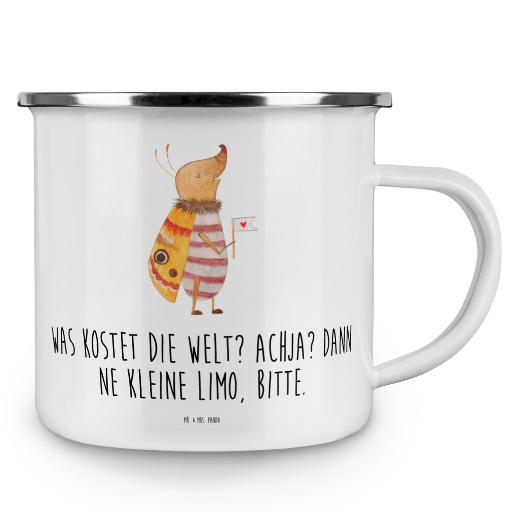 Camping Emaille Tasse Nachtfalter mit Fähnchen Campingtasse, Trinkbecher, Metalltasse, Outdoor Tasse, Emaille Trinkbecher, Blechtasse Outdoor, Emaille Campingbecher, Edelstahl Trinkbecher, Metalltasse für Camping, Kaffee Blechtasse, Camping Tasse Metall, Tiermotive, Gute Laune, lustige Sprüche, Tiere, Nachtfalter, Käfer, Spruch lustig, Spruch witzig, süß, niedlich, Küche Deko, Was kostet die Welt