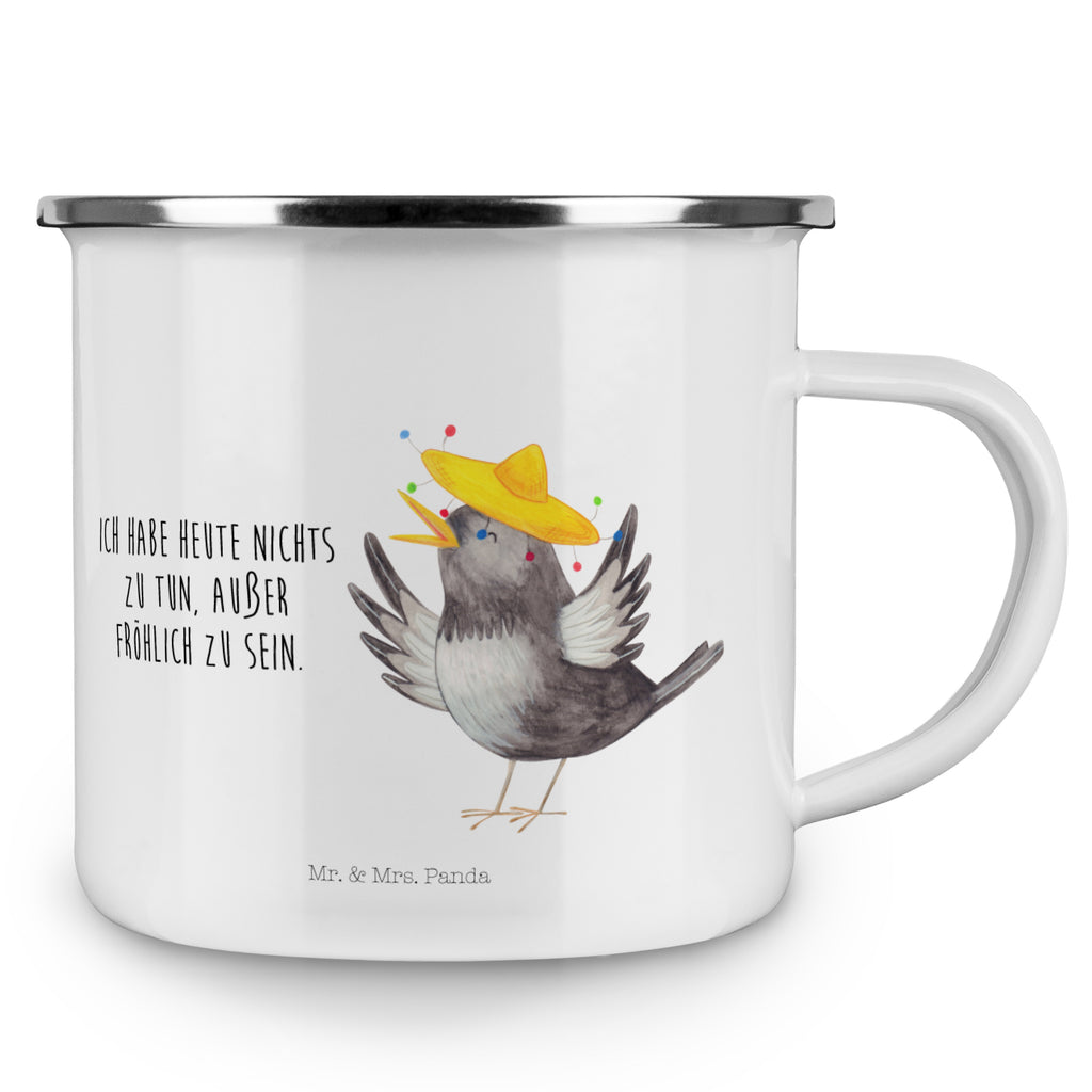 Camping Emaille Tasse Rabe mit Sombrero Campingtasse, Trinkbecher, Metalltasse, Outdoor Tasse, Emaille Trinkbecher, Blechtasse Outdoor, Emaille Campingbecher, Edelstahl Trinkbecher, Metalltasse für Camping, Kaffee Blechtasse, Camping Tasse Metall, Tiermotive, Gute Laune, lustige Sprüche, Tiere, Rabe, Vogel, Vögel, Spruch positiv, fröhlich sein, glücklich sein, Glück Spruch, froh, Elster, Motivation