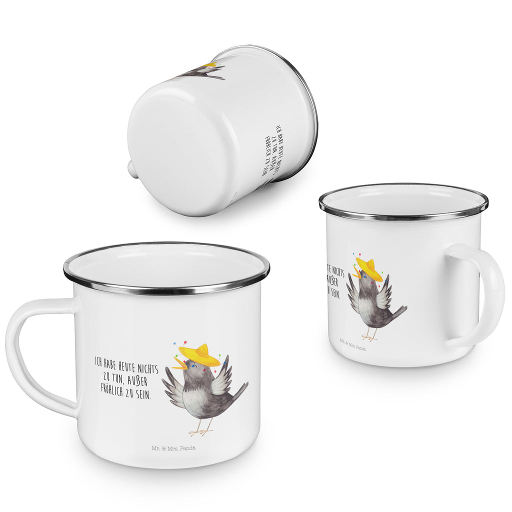 Camping Emaille Tasse Rabe mit Sombrero Campingtasse, Trinkbecher, Metalltasse, Outdoor Tasse, Emaille Trinkbecher, Blechtasse Outdoor, Emaille Campingbecher, Edelstahl Trinkbecher, Metalltasse für Camping, Kaffee Blechtasse, Camping Tasse Metall, Tiermotive, Gute Laune, lustige Sprüche, Tiere, Rabe, Vogel, Vögel, Spruch positiv, fröhlich sein, glücklich sein, Glück Spruch, froh, Elster, Motivation