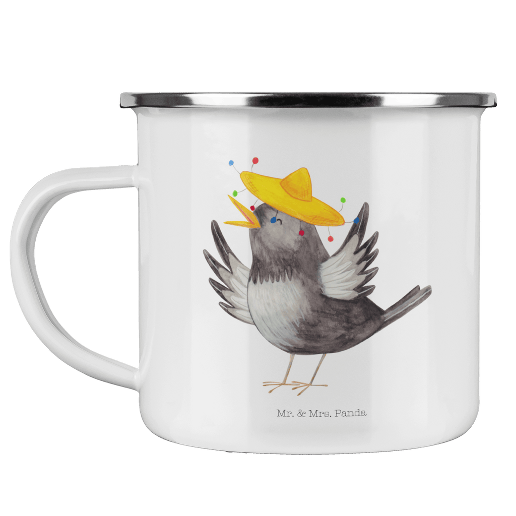 Camping Emaille Tasse Rabe mit Sombrero Campingtasse, Trinkbecher, Metalltasse, Outdoor Tasse, Emaille Trinkbecher, Blechtasse Outdoor, Emaille Campingbecher, Edelstahl Trinkbecher, Metalltasse für Camping, Kaffee Blechtasse, Camping Tasse Metall, Tiermotive, Gute Laune, lustige Sprüche, Tiere, Rabe, Vogel, Vögel, Spruch positiv, fröhlich sein, glücklich sein, Glück Spruch, froh, Elster, Motivation