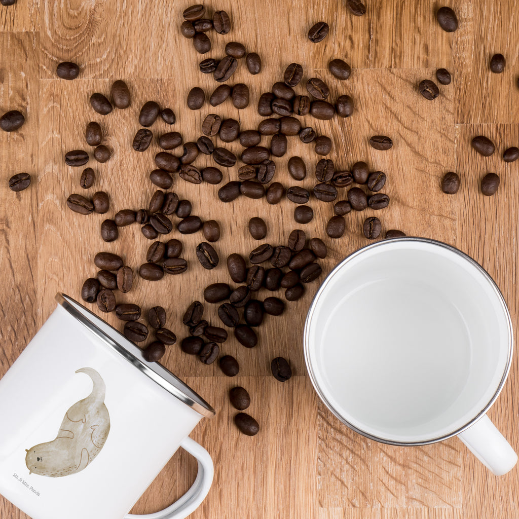 Camping Emaille Tasse Otter kopfüber Campingtasse, Trinkbecher, Metalltasse, Outdoor Tasse, Emaille Trinkbecher, Blechtasse Outdoor, Emaille Campingbecher, Edelstahl Trinkbecher, Metalltasse für Camping, Kaffee Blechtasse, Camping Tasse Metall, Otter, Fischotter, Seeotter, Otter Seeotter See Otter