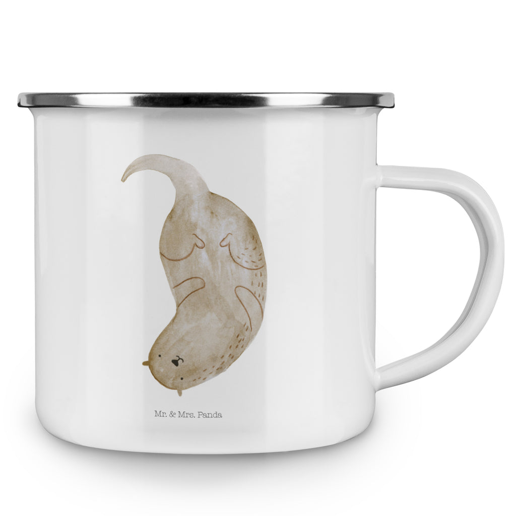 Camping Emaille Tasse Otter kopfüber Campingtasse, Trinkbecher, Metalltasse, Outdoor Tasse, Emaille Trinkbecher, Blechtasse Outdoor, Emaille Campingbecher, Edelstahl Trinkbecher, Metalltasse für Camping, Kaffee Blechtasse, Camping Tasse Metall, Otter, Fischotter, Seeotter, Otter Seeotter See Otter