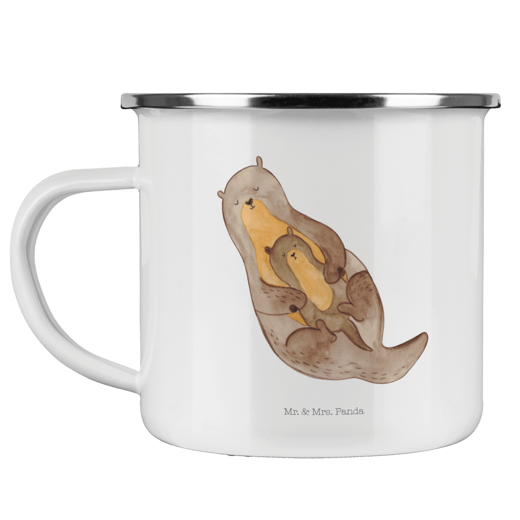 Camping Emaille Tasse Otter mit Kind Campingtasse, Trinkbecher, Metalltasse, Outdoor Tasse, Emaille Trinkbecher, Blechtasse Outdoor, Emaille Campingbecher, Edelstahl Trinkbecher, Metalltasse für Camping, Kaffee Blechtasse, Camping Tasse Metall, Otter, Fischotter, Seeotter, Otter Seeotter See Otter