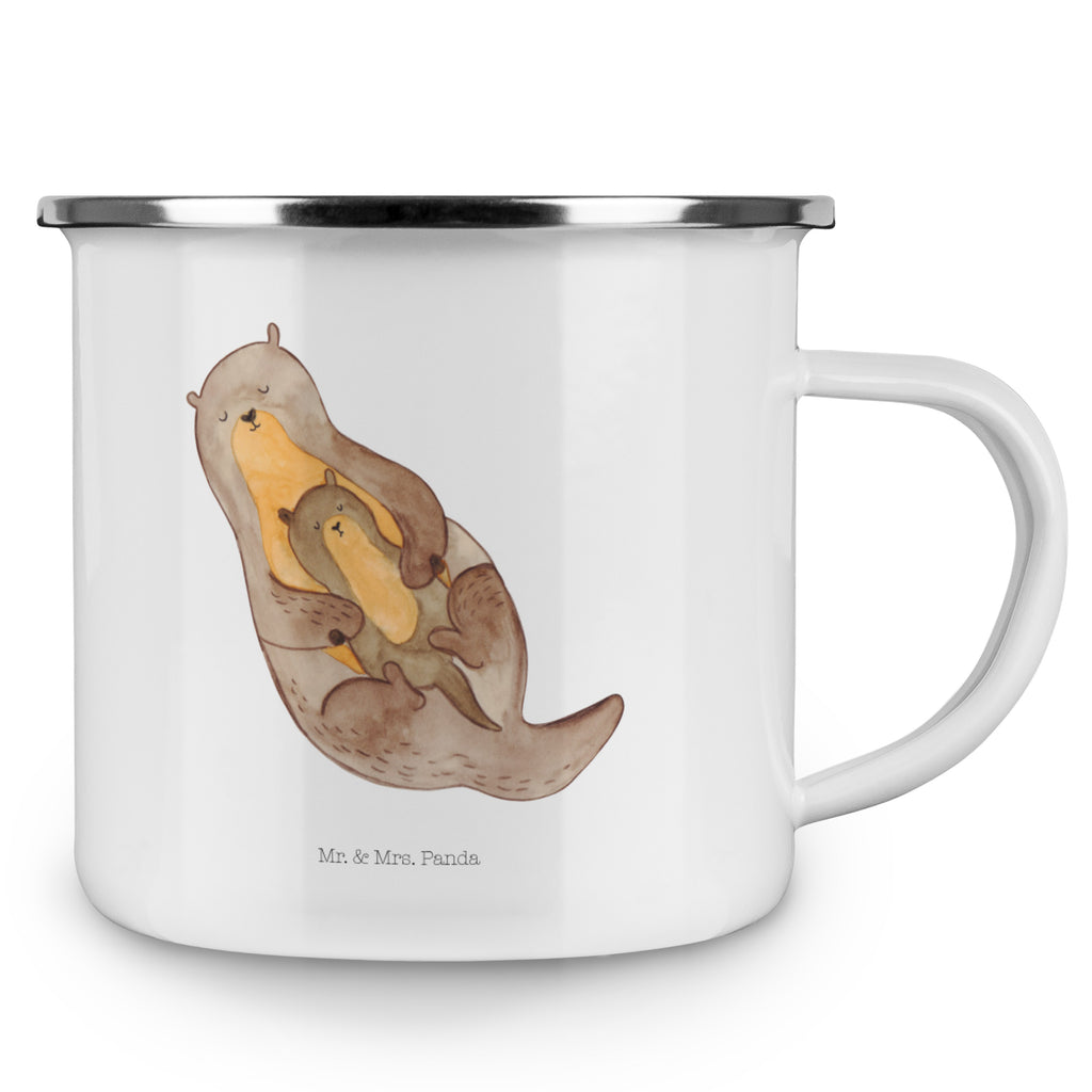Camping Emaille Tasse Otter mit Kind Campingtasse, Trinkbecher, Metalltasse, Outdoor Tasse, Emaille Trinkbecher, Blechtasse Outdoor, Emaille Campingbecher, Edelstahl Trinkbecher, Metalltasse für Camping, Kaffee Blechtasse, Camping Tasse Metall, Otter, Fischotter, Seeotter, Otter Seeotter See Otter