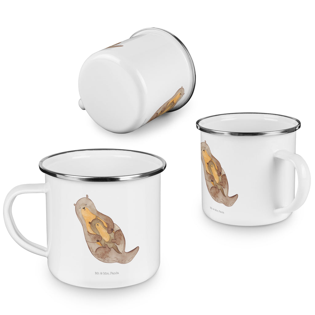 Camping Emaille Tasse Otter mit Kind Campingtasse, Trinkbecher, Metalltasse, Outdoor Tasse, Emaille Trinkbecher, Blechtasse Outdoor, Emaille Campingbecher, Edelstahl Trinkbecher, Metalltasse für Camping, Kaffee Blechtasse, Camping Tasse Metall, Otter, Fischotter, Seeotter, Otter Seeotter See Otter