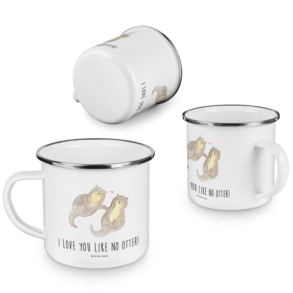 Camping Emaille Tasse Otter händchenhaltend Campingtasse, Trinkbecher, Metalltasse, Outdoor Tasse, Emaille Trinkbecher, Blechtasse Outdoor, Emaille Campingbecher, Edelstahl Trinkbecher, Metalltasse für Camping, Kaffee Blechtasse, Camping Tasse Metall, Otter, Fischotter, Seeotter, Otter Seeotter See Otter