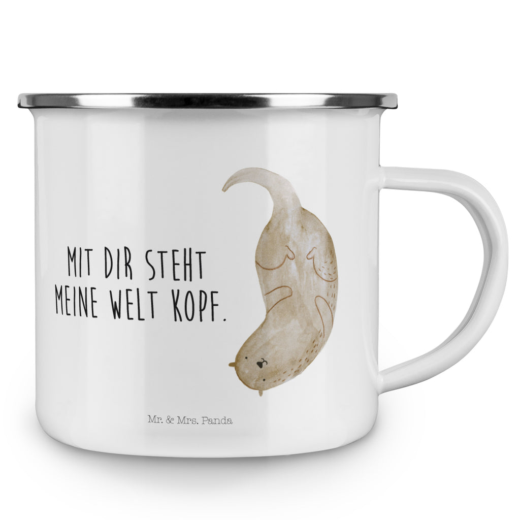 Camping Emaille Tasse Otter kopfüber Campingtasse, Trinkbecher, Metalltasse, Outdoor Tasse, Emaille Trinkbecher, Blechtasse Outdoor, Emaille Campingbecher, Edelstahl Trinkbecher, Metalltasse für Camping, Kaffee Blechtasse, Camping Tasse Metall, Otter, Fischotter, Seeotter, Otter Seeotter See Otter