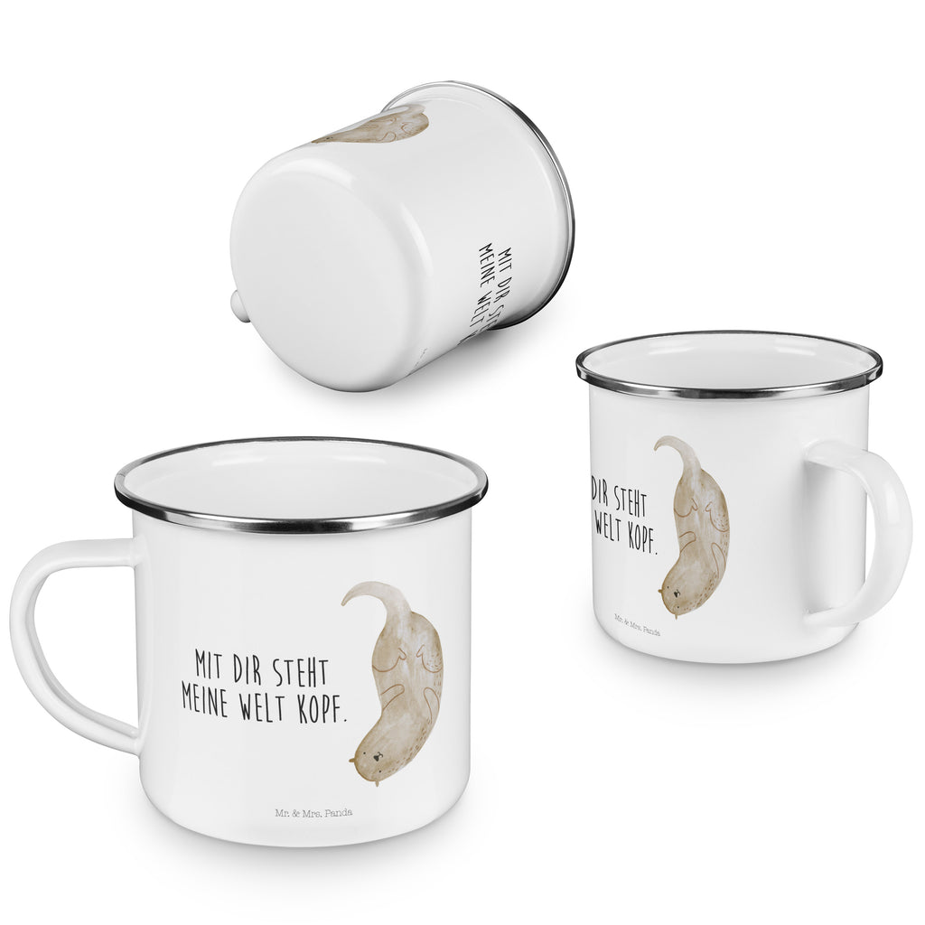 Camping Emaille Tasse Otter kopfüber Campingtasse, Trinkbecher, Metalltasse, Outdoor Tasse, Emaille Trinkbecher, Blechtasse Outdoor, Emaille Campingbecher, Edelstahl Trinkbecher, Metalltasse für Camping, Kaffee Blechtasse, Camping Tasse Metall, Otter, Fischotter, Seeotter, Otter Seeotter See Otter