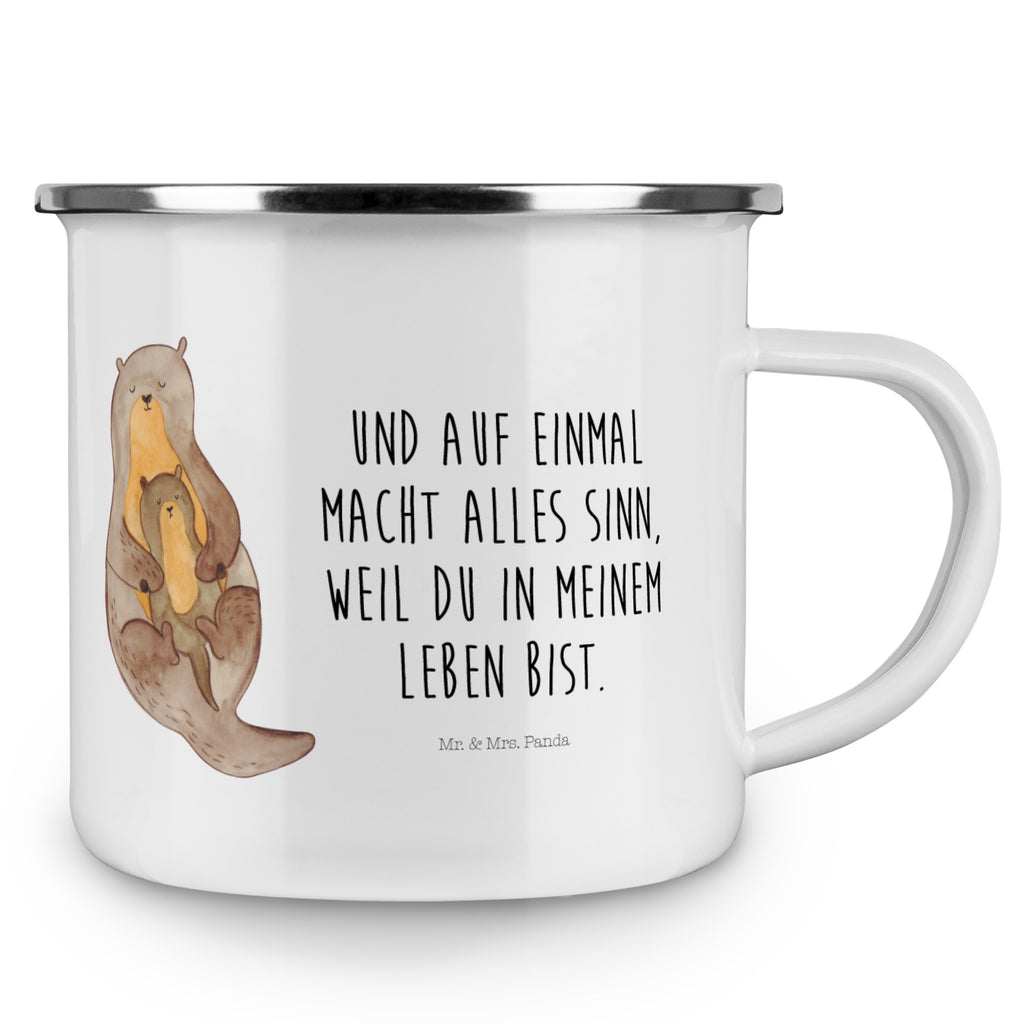 Camping Emaille Tasse Otter mit Kind Campingtasse, Trinkbecher, Metalltasse, Outdoor Tasse, Emaille Trinkbecher, Blechtasse Outdoor, Emaille Campingbecher, Edelstahl Trinkbecher, Metalltasse für Camping, Kaffee Blechtasse, Camping Tasse Metall, Otter, Fischotter, Seeotter, Otter Seeotter See Otter