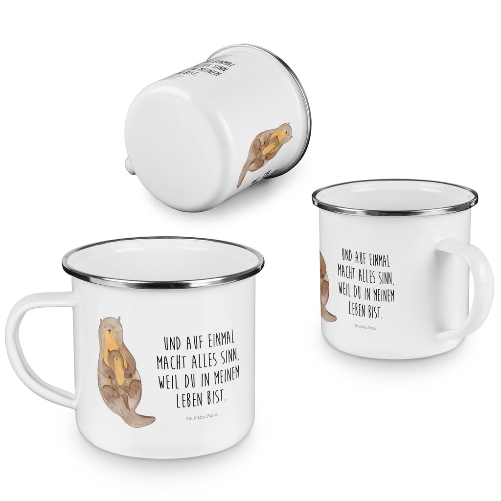 Camping Emaille Tasse Otter mit Kind Campingtasse, Trinkbecher, Metalltasse, Outdoor Tasse, Emaille Trinkbecher, Blechtasse Outdoor, Emaille Campingbecher, Edelstahl Trinkbecher, Metalltasse für Camping, Kaffee Blechtasse, Camping Tasse Metall, Otter, Fischotter, Seeotter, Otter Seeotter See Otter