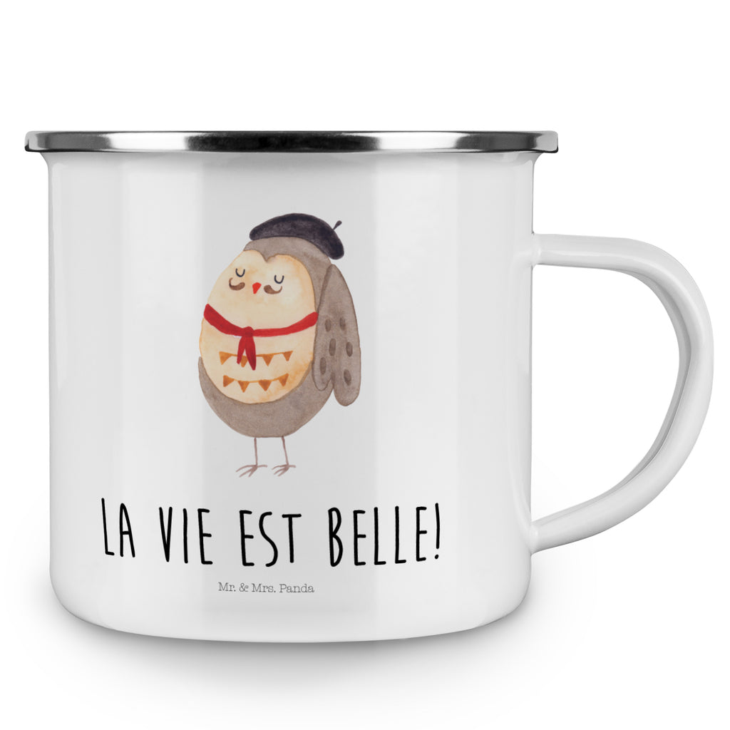 Camping Emaille Tasse Eule Französisch Campingtasse, Trinkbecher, Metalltasse, Outdoor Tasse, Emaille Trinkbecher, Blechtasse Outdoor, Emaille Campingbecher, Edelstahl Trinkbecher, Metalltasse für Camping, Kaffee Blechtasse, Camping Tasse Metall, Eule, Eulen, Eule Deko, Owl, hibou, La vie est belle, das Leben ist schön, Spruch schön, Spruch Französisch, Frankreich