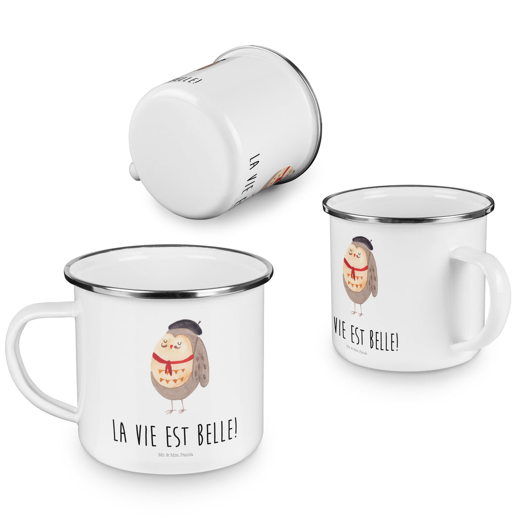 Camping Emaille Tasse Eule Französisch Campingtasse, Trinkbecher, Metalltasse, Outdoor Tasse, Emaille Trinkbecher, Blechtasse Outdoor, Emaille Campingbecher, Edelstahl Trinkbecher, Metalltasse für Camping, Kaffee Blechtasse, Camping Tasse Metall, Eule, Eulen, Eule Deko, Owl, hibou, La vie est belle, das Leben ist schön, Spruch schön, Spruch Französisch, Frankreich