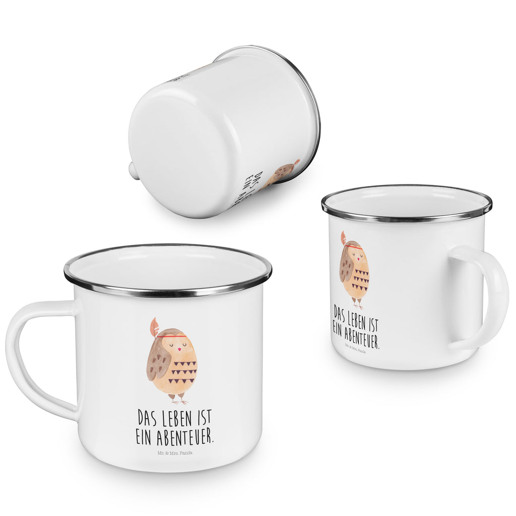 Camping Emaille Tasse Eule Federschmuck Campingtasse, Trinkbecher, Metalltasse, Outdoor Tasse, Emaille Trinkbecher, Blechtasse Outdoor, Emaille Campingbecher, Edelstahl Trinkbecher, Metalltasse für Camping, Kaffee Blechtasse, Camping Tasse Metall, Eule, Eule Deko, Owl, Das Leben ist ein Abenteuer, Reisespruch, Federschmuck, Dekoration