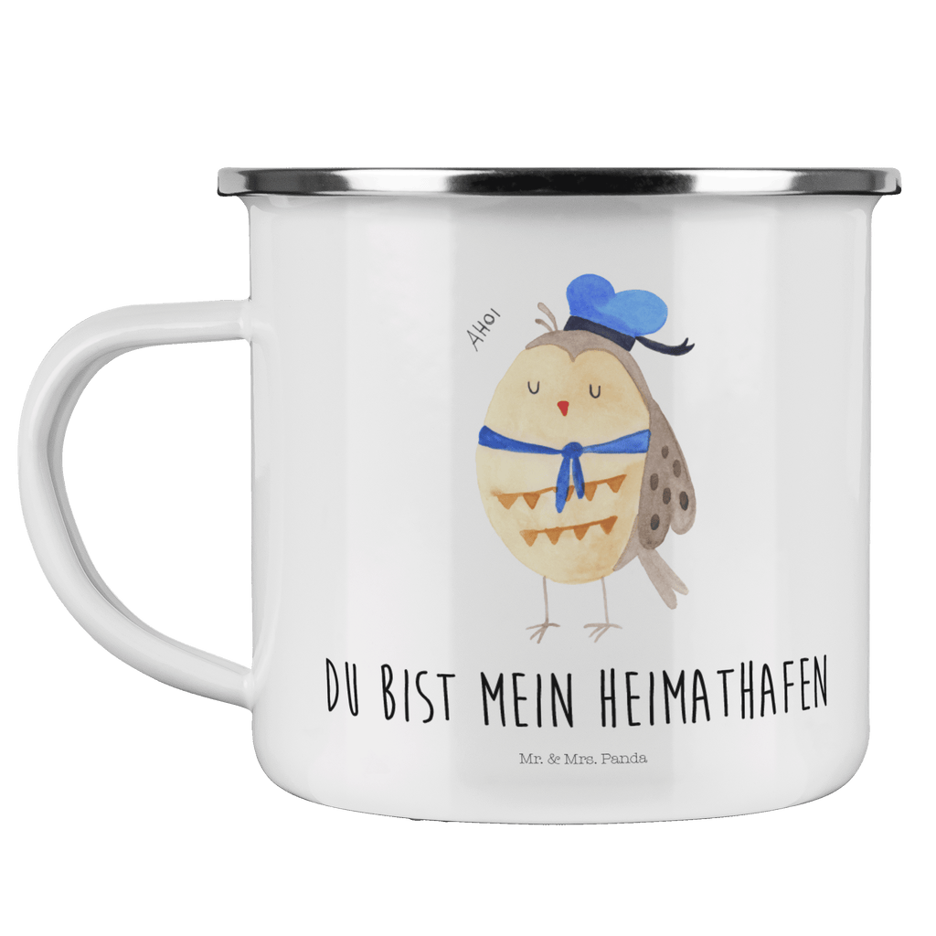 Camping Emaille Tasse Eule Matrosen Campingtasse, Trinkbecher, Metalltasse, Outdoor Tasse, Emaille Trinkbecher, Blechtasse Outdoor, Emaille Campingbecher, Edelstahl Trinkbecher, Metalltasse für Camping, Kaffee Blechtasse, Camping Tasse Metall, Eule, Eule Spruch, Eule Deko, Owl, Wortspiel lustig, Matrose, Freundin, Ehe, Seefahrer, Heimathafen, Hochzeitstag Geschenk