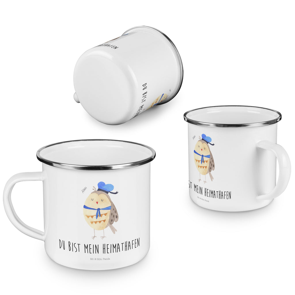 Camping Emaille Tasse Eule Matrosen Campingtasse, Trinkbecher, Metalltasse, Outdoor Tasse, Emaille Trinkbecher, Blechtasse Outdoor, Emaille Campingbecher, Edelstahl Trinkbecher, Metalltasse für Camping, Kaffee Blechtasse, Camping Tasse Metall, Eule, Eule Spruch, Eule Deko, Owl, Wortspiel lustig, Matrose, Freundin, Ehe, Seefahrer, Heimathafen, Hochzeitstag Geschenk