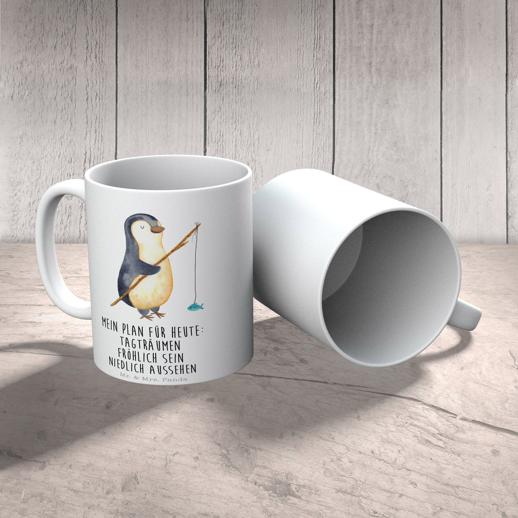 Tasse Pinguin Angler Pinguin, Pinguine, Angeln, Angler, Tagträume, Hobby, Plan, Planer, Tagesplan, Neustart, Motivation, Geschenk, Freundinnen, Geschenkidee, Urlaub, Wochenende Becher, Kaffeetasse, Kaffeebecher, Tee, Frühstück, Büro  Pinguin