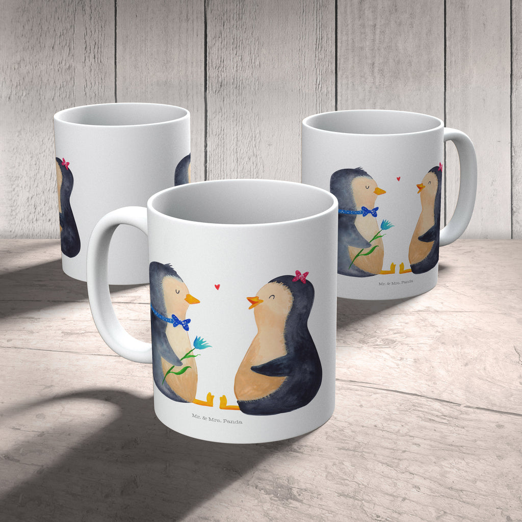 Tasse Pinguin Pärchen Pinguin, Pinguine, Liebe, Liebespaar, Liebesbeweis, Liebesgeschenk, Verlobung, Jahrestag, Hochzeitstag, Hochzeit, Hochzeitsgeschenk, große Liebe, Traumpaar Becher, Kaffeetasse, Kaffeebecher, Tee, Frühstück, Büro  Pinguin