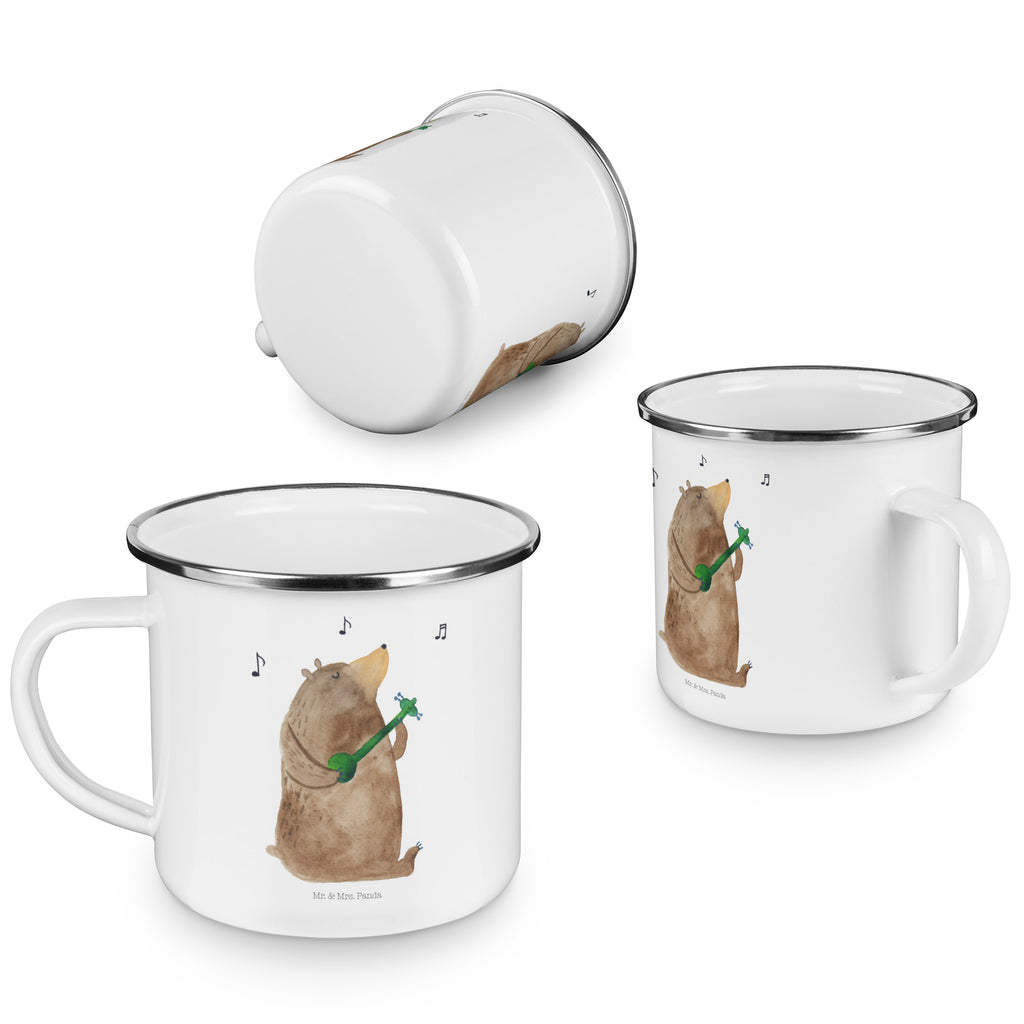 Camping Emaille Tasse Bär Gitarre Campingtasse, Trinkbecher, Metalltasse, Outdoor Tasse, Emaille Trinkbecher, Blechtasse Outdoor, Emaille Campingbecher, Edelstahl Trinkbecher, Metalltasse für Camping, Kaffee Blechtasse, Camping Tasse Metall, Bär, Teddy, Teddybär